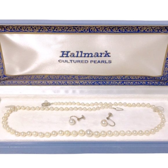 1960's Solid 14K Set Of Perls Necklace/Earrings - Picture 1 of 10